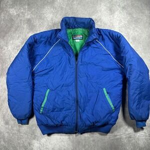 Mens Large Puffer Jacket Blue Green Retro Full Zip 90s Gorpcore Ski Streetwear